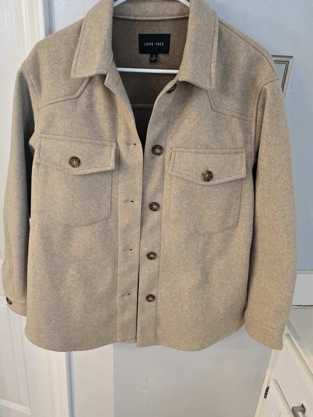 Love Tree Taupe Button-Front Wool Shacket